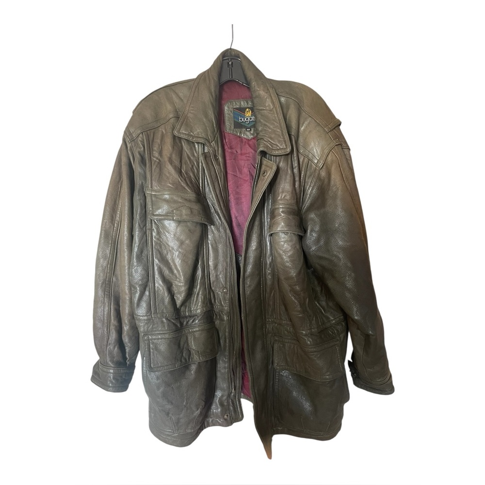 Bugatti Soft Genuine Leather Coat Men's Black Style Bomber Jacket Size 42 Large